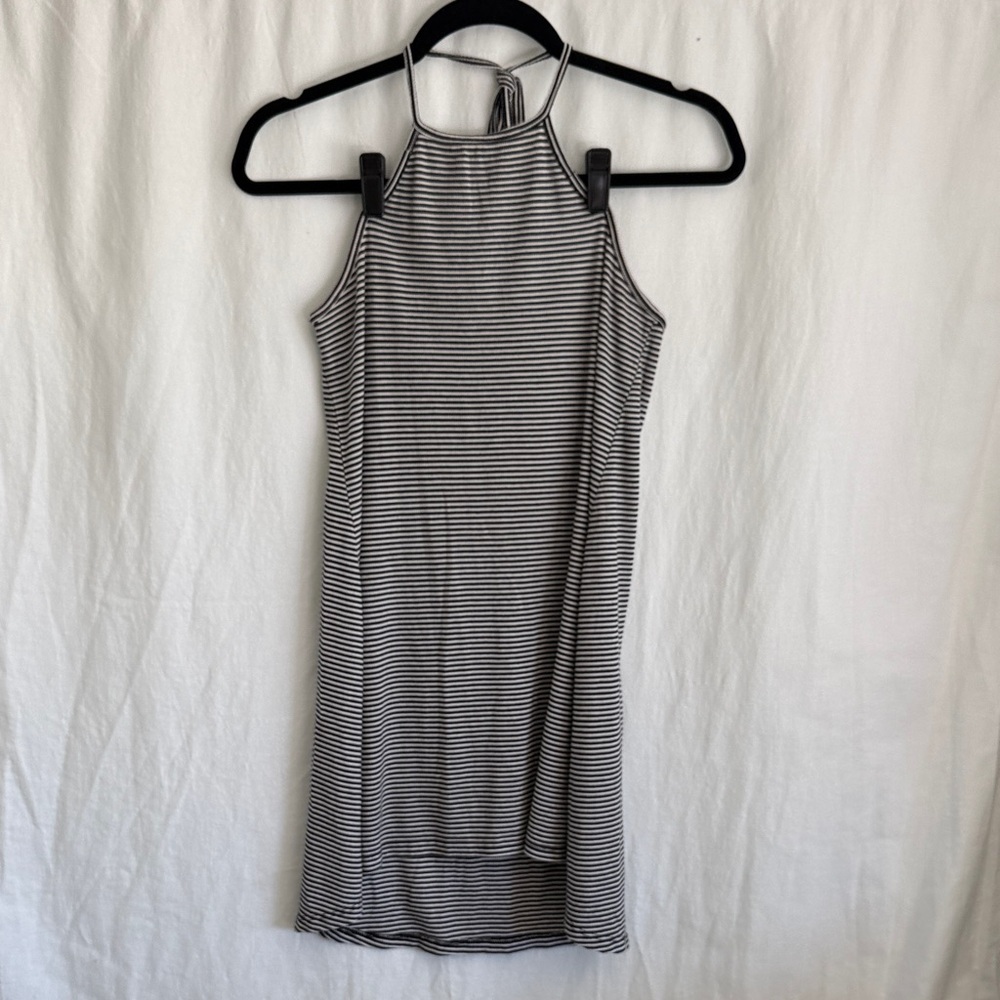 Full Tilt Black and White Striped Backless Halter Dress